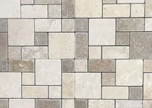 Nougat and Tettenhall Mini French Pattern Pattern Tumbled Travertine Mosaic Pavers/Tiles