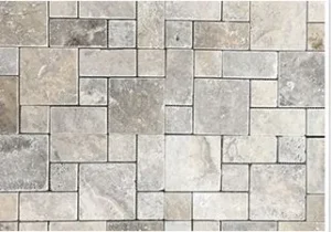 Silver Mini French Pattern Tumbled Travertine Mosaic