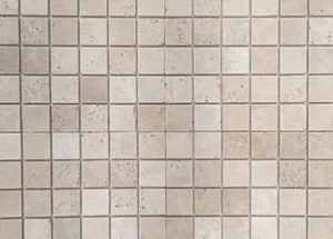 Nougat Tumbled Square travertine mosaic